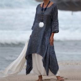 Summer Autumn Plus Size Dresses Women 5XL Loose long Vintage Dress Boho Shirt Dress Maxi Robe Fashion Female 201025