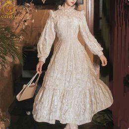 Spring Woman's Gorgeous Vintage Lace Patchwork Velvet Dress Female Long Sleeve Sweet Casual Party Dresses Vestido 210520