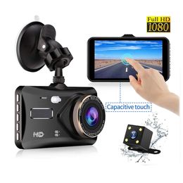 2.5D 4 Inch Car DVR IPS Sensitive Touch Screen 1080P Full HD Dashcam 170 Degree Loop Recording Dual Camera With Parking Monitoring