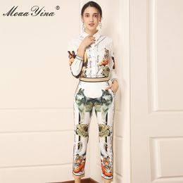 Fashion Designer Set Spring Autumn Women Long sleeve letter Animal Print Shirt Tops+3/4 pants Two-piece set 210524