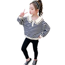 Kids Clothes Striped Sweatshirt + Pants Girls Clothing Patchwork Tracksuit Summer Children's 6 8 10 12 14 210528
