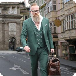 Latest Design Two Buttons Dark Green Groom Tuxedos Peak Lapel Wedding Men Suits Three Pieces Business (Jacket+Pants+Vest+Tie) W1311