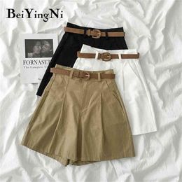 Beiyingni Suit Shorts Female Solid Color Belted Vintage Classic Korean Style Blazer Women Bottom Loose Plus Size 210714