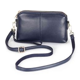 Luxury Real cow Learn Black/blue 5 Colours Small shoulder bag Women Double Rits Crossbody Msenger Handbags Card Pocket0943