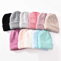 Winter Hat for Women Rabbit Cashmere Knitted Beanies Thick Warm Vogue Ladies Wool Angora Female Beanie s 211228