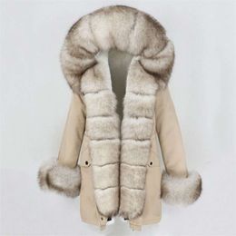 OFTBUY Fashion Winter Jacket Women Real Fur Coat Natural Collar Loose Long Parkas Big Outerwear Detachable 210928