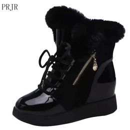 Boots Women Lace-up Ankle Bare Buckle Square Heel Casual Snow Warm Tube Booties Winter Brand 2021