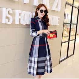 New Fashion Spring Summer Women Dress Long Sleeve Stand Collar Plaid Party Work Business Shirt Dresses Clothing 3 Colours
