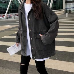 2 color's casual Jean Coats autumn Women loose Denim Jacket Long Sleeve Loose Female Girls Outwear Oversize (78228) 211029