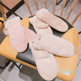 Five Fingers Gloves Cartoon Finger Hanging Neck Warm Thickening Plus Velvet Cotton Plush Mittens Simple For Winter Female Cute Korean Studen