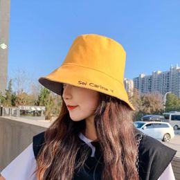 bucket hat Hat female spring and summer letter fisherman's rough ee sunshade lattice show face small double side wear lovers basin