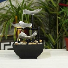 Minimalist 3-Story Fountain Indoor Waterfall Desktop With Power Switch Automatic Water Pump Reflective Lighting 211105