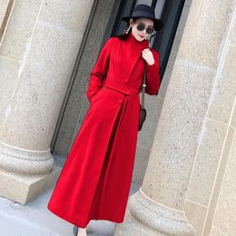 Women's Wool & Blends Winter Woman Coats 2021 Autumn And Thick Black Large Size Woollen Coat Waist Was Thin Wild Versatile Female