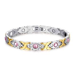 Fashion women pink zircon inlay 4 in 1 magnetic bracelet custom magnetic bracelet