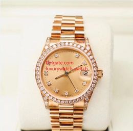 Waterproof Womens Watches 68158 31mm Calendar Gold Dial Sapphire Glass Diamond Bezel Mechanical Stainless Steel Bracelet Luxury Watch