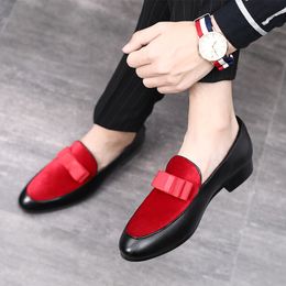 2021 New Luxury Red Suede Bowknot Wedding Shoes Fashion Male Flats Shoes Big Size Black/red Gentlemen Loafers 37-48 1
