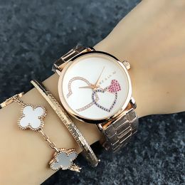 Brand Watches women Lady Girl Colorful crystal Love heart shape style Metal steel band Quartz wrist watch M55