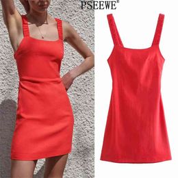 Dress Woman Red Strappy Short es Women Summer Sexy Backless Ruched Slip Mini Slim Club Party es 210519