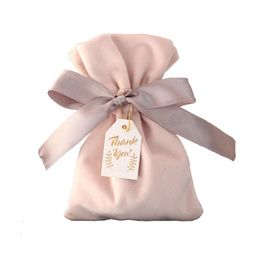 Gift Wrap 10pcs Pink/red Velvet Bags With Ribbons Small Jewelry Pouch Bag Christmas/wedding Favor Packaging Pouches Favors