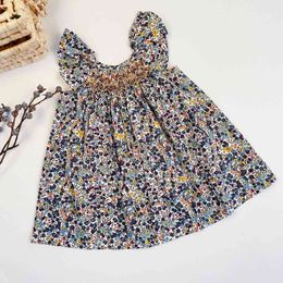 2021 Summer Baby Girls Vest Dress Fashion Brand Vintage Floral Dress European & America Cotton Printed Girls Dress DT391 Q0716