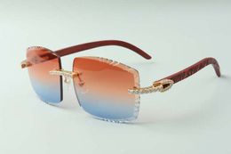Designer-Sonnenbrille mit endlosen Diamanten 3524022, Schneidlinse aus natürlichem Tigerholz, Größe: 58-18-135 mm