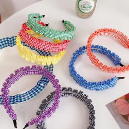 Fashion Women Sweet Headbands Plaid Ruffle Wrinkle Hairbands Headband Bundle Lady Hair Hoops Hair Accessories Headwear