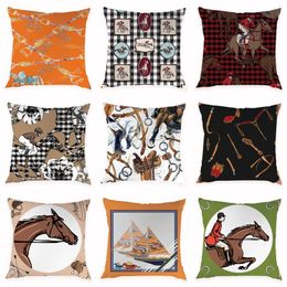 Cushion/Decorative Pillow Horse Riding Pattern Cover Rider Decorative Peach Skin Sofa Seat Throw Case Cushion 45x45cm