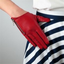 -Reine Schaffell Echtes Leder Frau Handschuhe Kurz Stil Rot Mit Reißverschluss Europäische Version Französische Eleganz Weibliche Handschuhe TB84-1