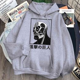 Attack on Titan Print Man Sweatshirt Loose Fleece Pocket Hoody Streetwear Woman Man Vintage Hoody Top Hip Hop Anime Sweatshirts H1227