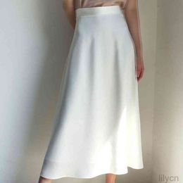 Vintage Women A-Line White Skirt High Waist Summer Long Pure Colour Satin Maxi Skirts Saia Faldas Jupe Femme