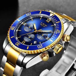 LIGE Fashion Mens Watches Top Brand Luxury All Steel Sport Watch For Men Waterproof Quartz Clock Relogio Masculino+Box 210527