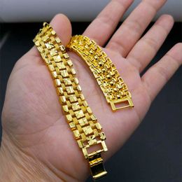 16mm Wide Wristband Chain Bracelet For Men Women 18k Yellow Gold Filled Classic Fashion Male Jewellery Gift 20cm Long