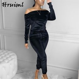 Outfits for Women Sexy Fashion Drawstring Arrival Two Piece Set Top and Pants Elastic Waist Long Sleeve Conjuntos De Mujer 210513
