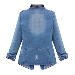 Women's Jackets Womens Blue Denim Jacket Turn-down Collar Chain Jeans Jackets Pocket Coat Oversize Jean Coats Women Outerwear 2021