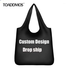 Storage Bags TOADDMOS Custom Logo/Design Reusable Shopping Eco Canvas Handbags Women Foldable Shopper Bag Female Shoulder Grocery