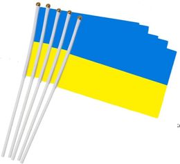 Mini Ukraine Flag 5''x 8''21 x 14 cm -White Plastic Stick, Vivid Colour and UV Fade Resistant I Stand with Ukraine GWB144