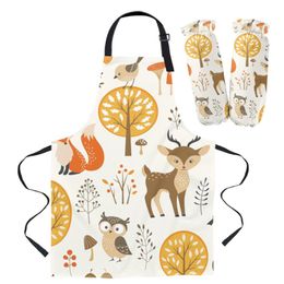 Aprons Exquisite Apron Kit Forest Animal Autumn Children's Baking Painting Bib Men's Women's Kitchen Cooking Cleaning Sleeves