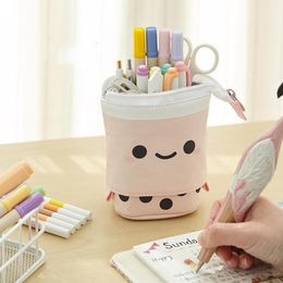 Standing Pencil Case Bags Cute Telescopic Pen Holder Kawaii Stationery Pouch Makeup Cosmetics Bag for School Students Office Teens