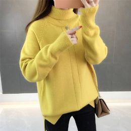 Autumn And Winter High Collar Sweater Female Net Red Solid Colour Knit Bottoming Shirt Loose Hood 210427