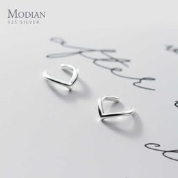 Fashion Letter V Shape Glossy Clips Earring for Women Genuine 925 Sterling Silver No Need Pierced Ears Fine Jewelry 210707