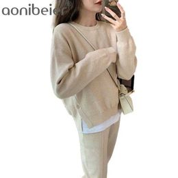 Knitted Two Piece Set Top And Pant Tracksuit Autumn Spring Winter Korean 2 Pieces Sets Outfits 210604