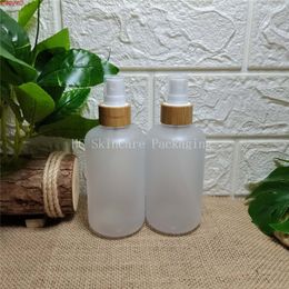 spray bottles wholesale 250ml transparent frosted plastic bottle Environmental bamboo lid glass empty cosmetic containergoods