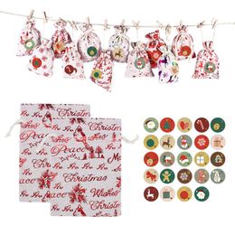 cookies packaging supplies Australia - Gift Wrap 24Pcs Christmas Filling Bag Stickers Clips Hanging Rope Set Drawstring Candy Jewelry Cookie Packaging Ornament Supplies