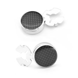 Men's Carbon Fibre Cuff Links Normal Dress Cuff Button Cover Copper Material Black Colour 1pair