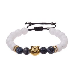 Unisex Fashionable Adjustable Bracelet Natural Black Volcanic Stone Acrylic Beads Beaded Owl Shape Alloy Decorative Bracelet