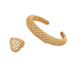 Gold Colour Unisex Men Cuff Bracelet African Wide Bangles With Ring For Women Bangle Ethiopian Arab Jewellery