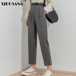 Office Lady Elegant Straight Suits Pant Women Spring Summer Solid High Waist Harem Pants Female Long Trousers With Belt 210423