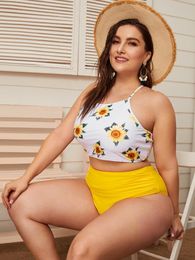 Women's Swimwear 2021 Summer Swimsuit XL 2XL 3XL 4XL Big Cup Large Size Two Piece High Waist Women Backless Beachwear Bathing Suit