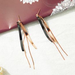 Earring Jewelry Rose Gold Drop Earrings Rotated wave Shape For Women Color/black Stainless Snake chain party Tassels