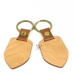 2021 Popular Fashion Gift-Keychain Accessories Charms Straps Wooden Leather Laser Engraved Keychains Wood Blank Key Ring